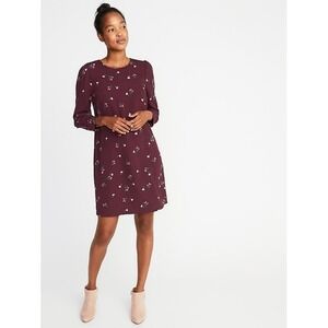 NWT Old Navy Burgundy Floral Crepe Shift Dress Size‎ L Cottagecore